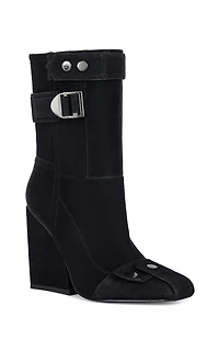 AZALEA WANG Women's Black Allona Faux Suede Heeled Booties