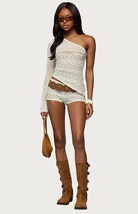 Edikted Yalena One Shoulder Sheer Lace Top