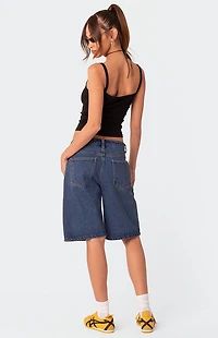 Edikted Oversized Low Rise Denim Bermuda Shorts