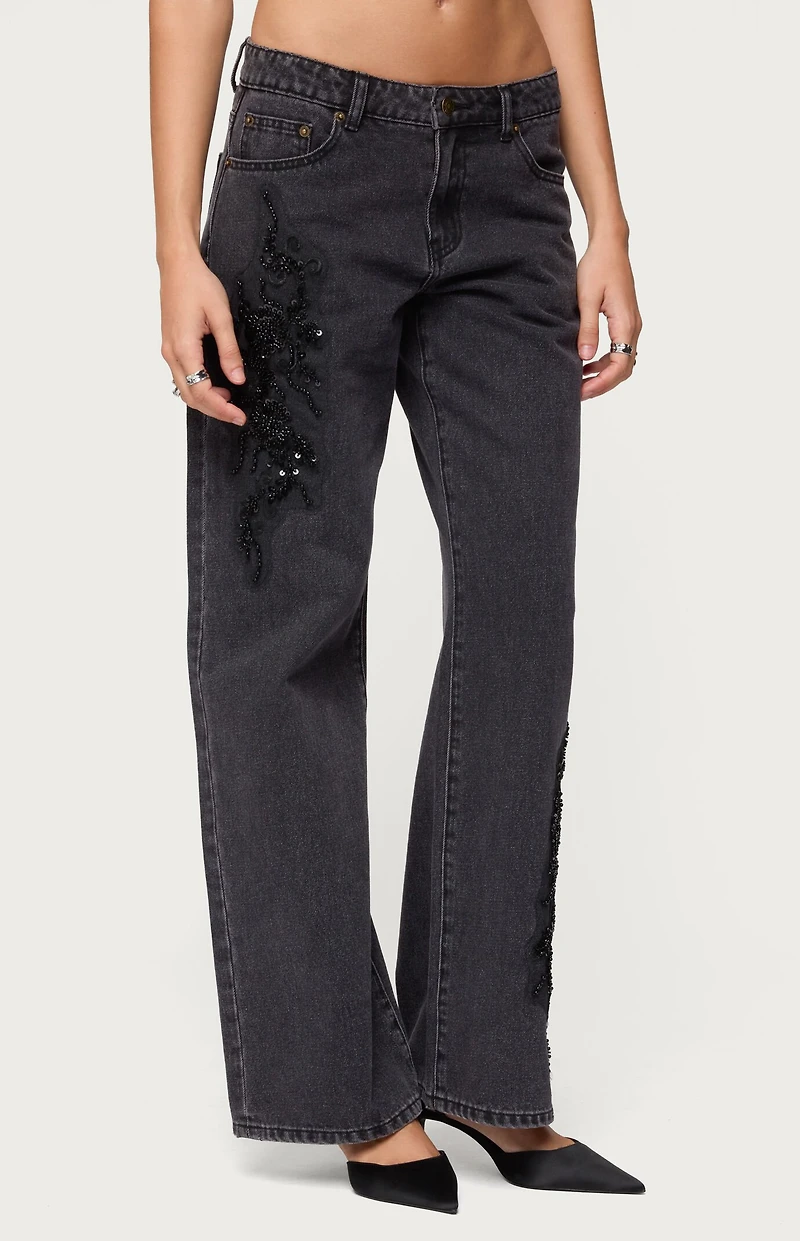 Edikted Rossa Beaded Low Rise Jeans