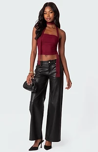 Edikted Faux Leather Straight Leg Pants