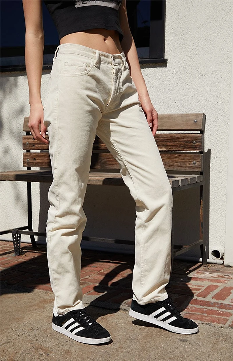 John Galt White Corduroy Straight Leg Pants