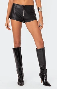 Edikted Zippy Faux Leather Micro Shorts