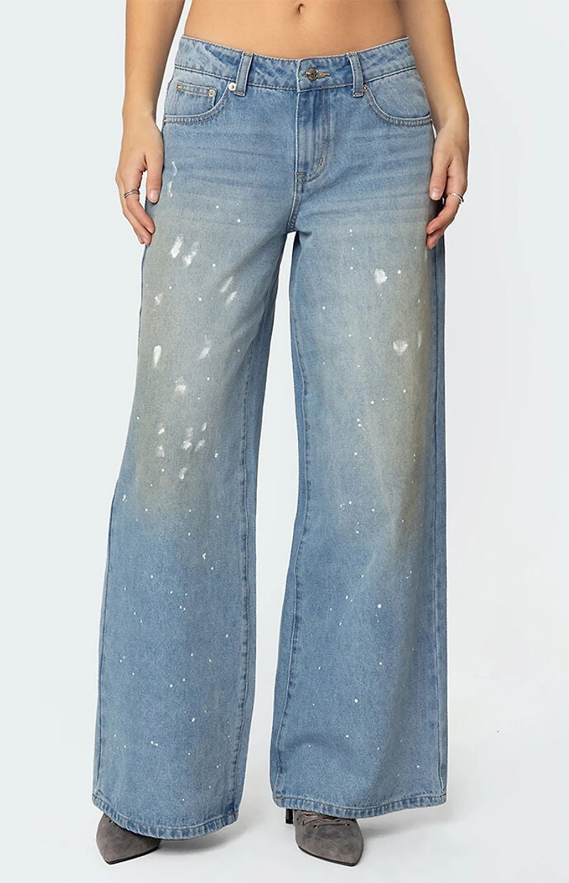 Edikted Paint Splatter Low Rise Jeans