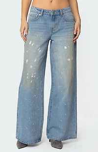Edikted Paint Splatter Low Rise Jeans