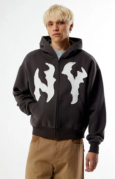 Pacsun NY Raw Applique Full Zip Up Hoodie