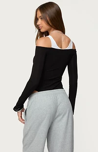 Edikted Layered Ribbed Off Shoulder Bodysuit