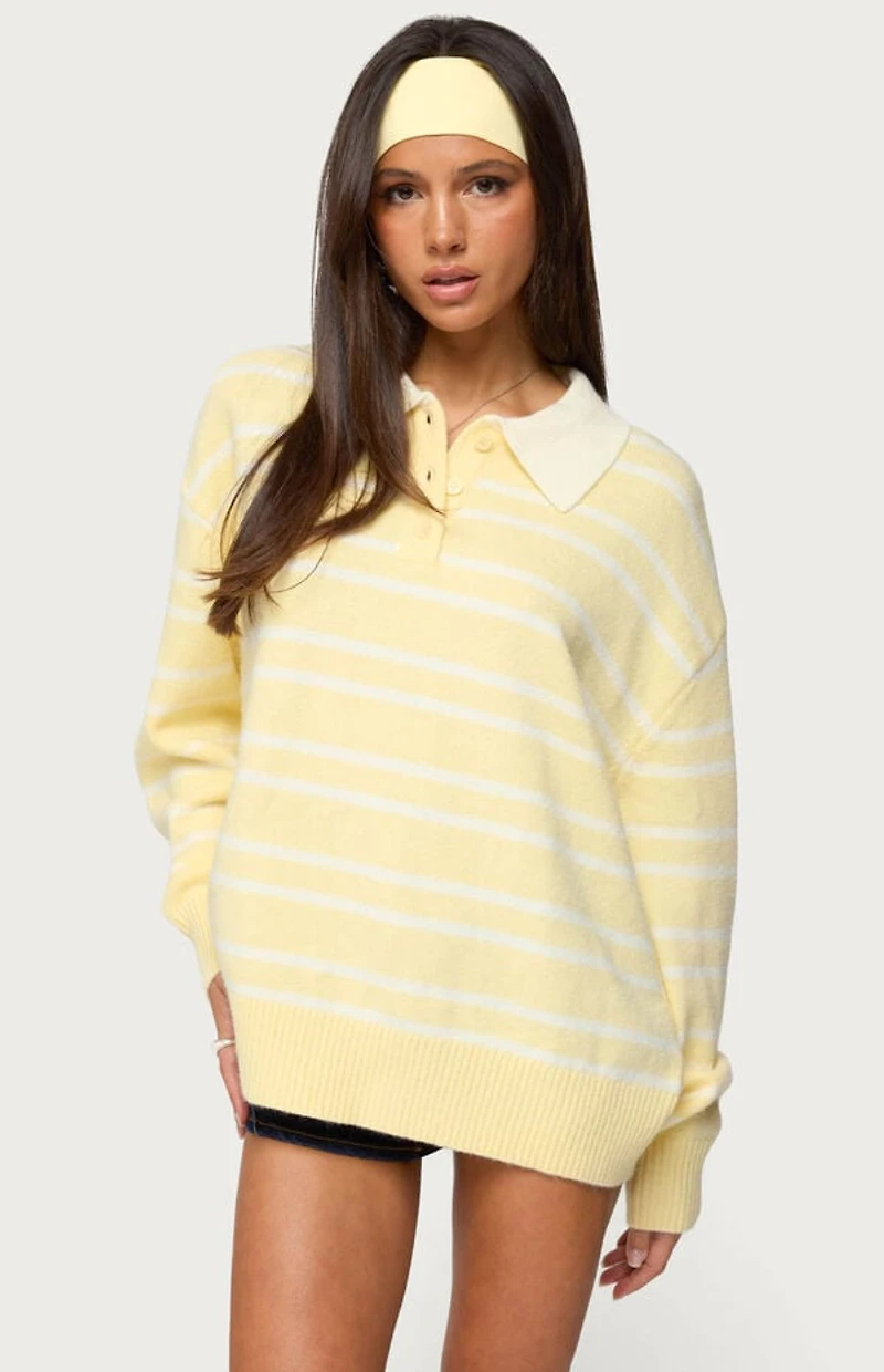 Edikted Rilynn Striped Polo Sweater