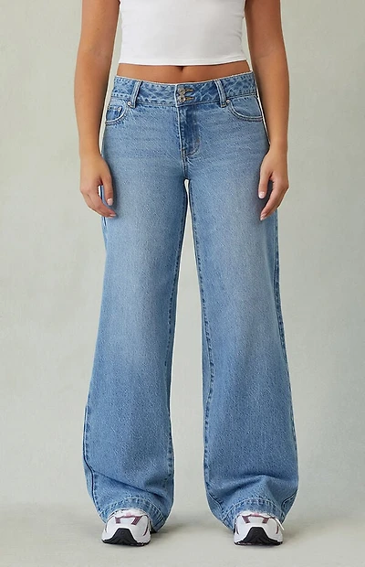 Pacsun Casey Low Rise Baggy Jeans Double Button Medium Indigo