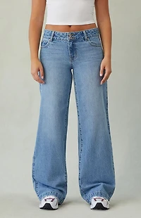 Pacsun Casey Low Rise Baggy Jeans Double Button Medium Indigo