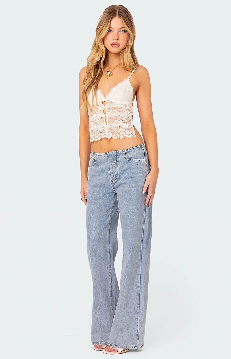 Edikted Cara Sheer Lace Open Back Tank Top