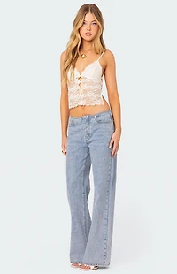 Edikted Cara Sheer Lace Open Back Tank Top