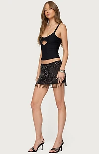 Edikted Alza Sequin Bead Fringed Mini Skirt