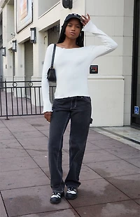 John Galt White Lettuce Edge Long Sleeve Top