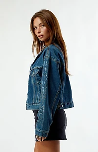 Levi's Medium Indigo Rhinestone Shrunken '90s Cropped Denim Jacket