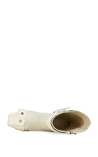 AZALEA WANG Women's Allona Bone Block Heel Booties