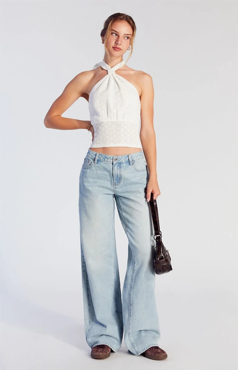 Pacsun Casey Low Rise Baggy Jeans Button Pocket Light Indigo