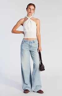 Pacsun Casey Low Rise Baggy Jeans Button Pocket Light Indigo