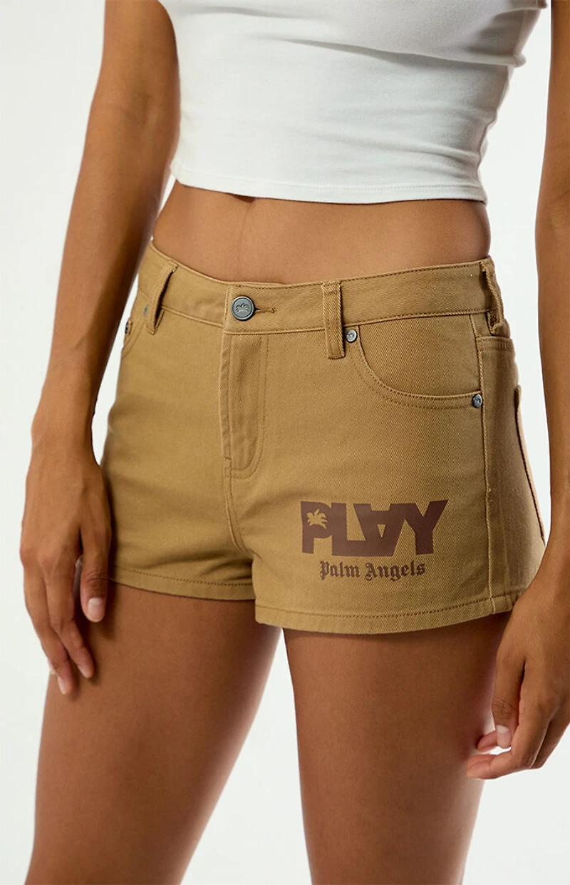 PLAY PALM ANGELS Brown Low Rise Jean Shorts