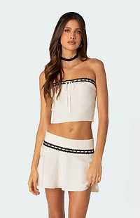 Edikted Khloe Lacey Bow Ribbon Knit Tube Top