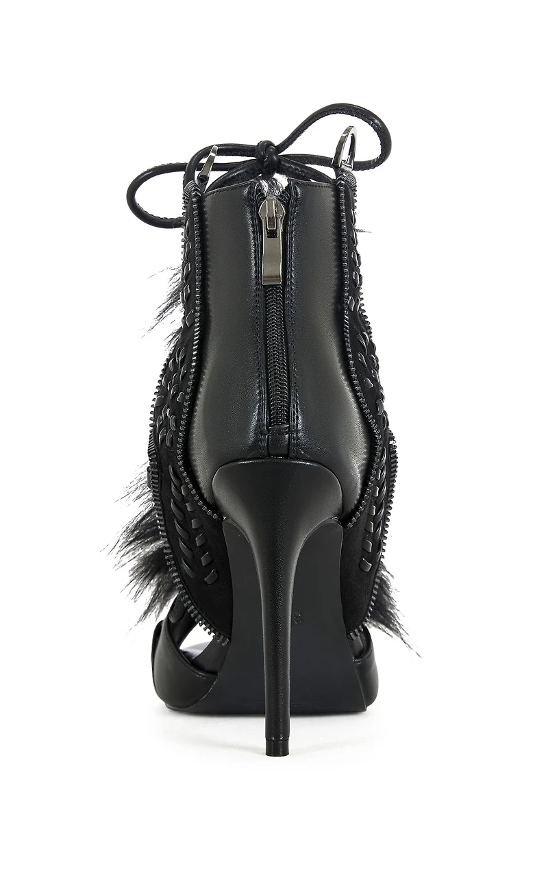 AZALEA WANG Women's Shainy Black Faux Fur Gladiator Sandal Booties