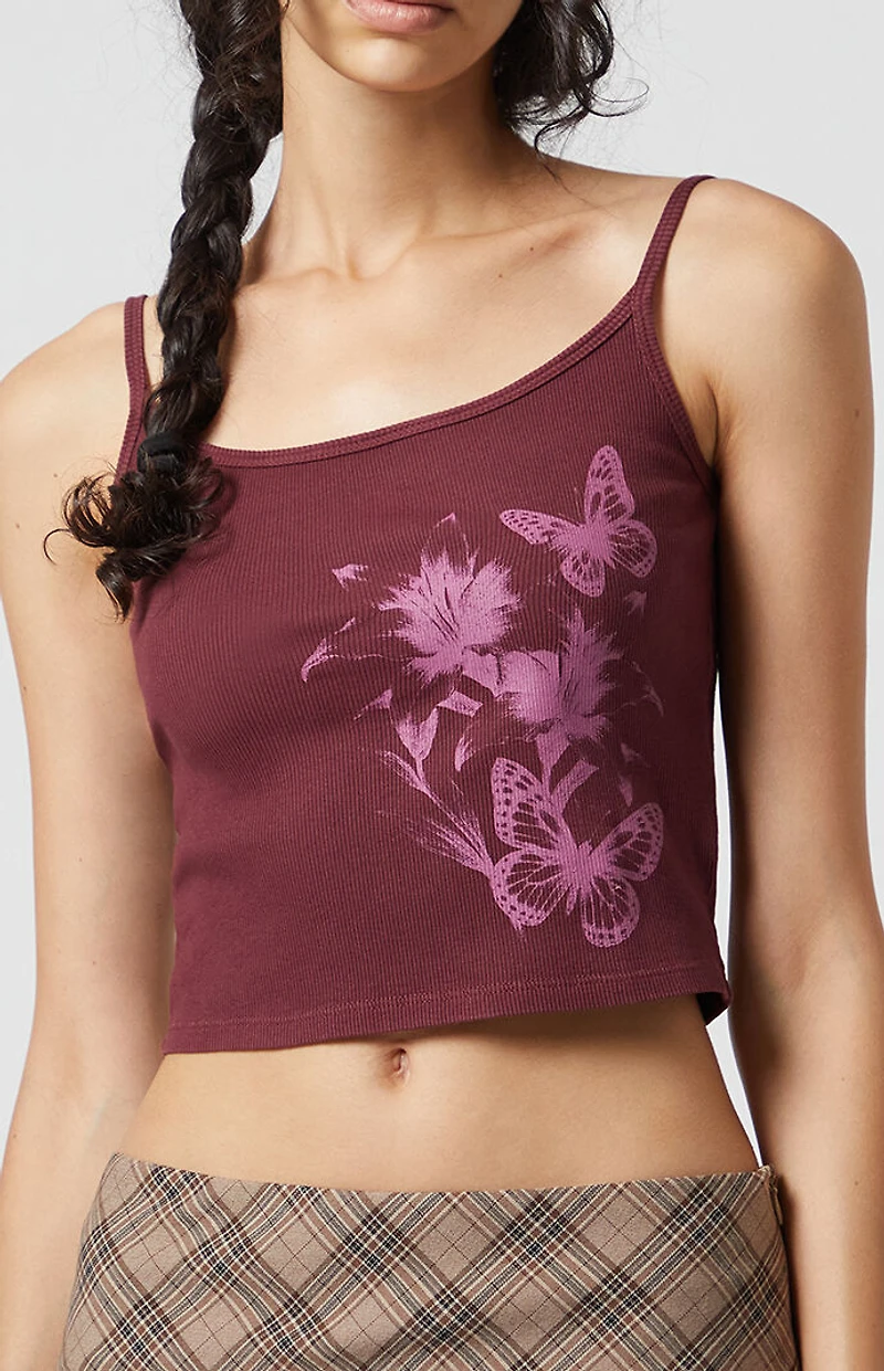Beverly and Beck Butterfly Flower Cropped Tank Top