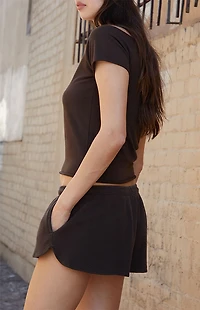 John Galt Brown Bonnie Off-The-Shoulder Short Sleeve Top