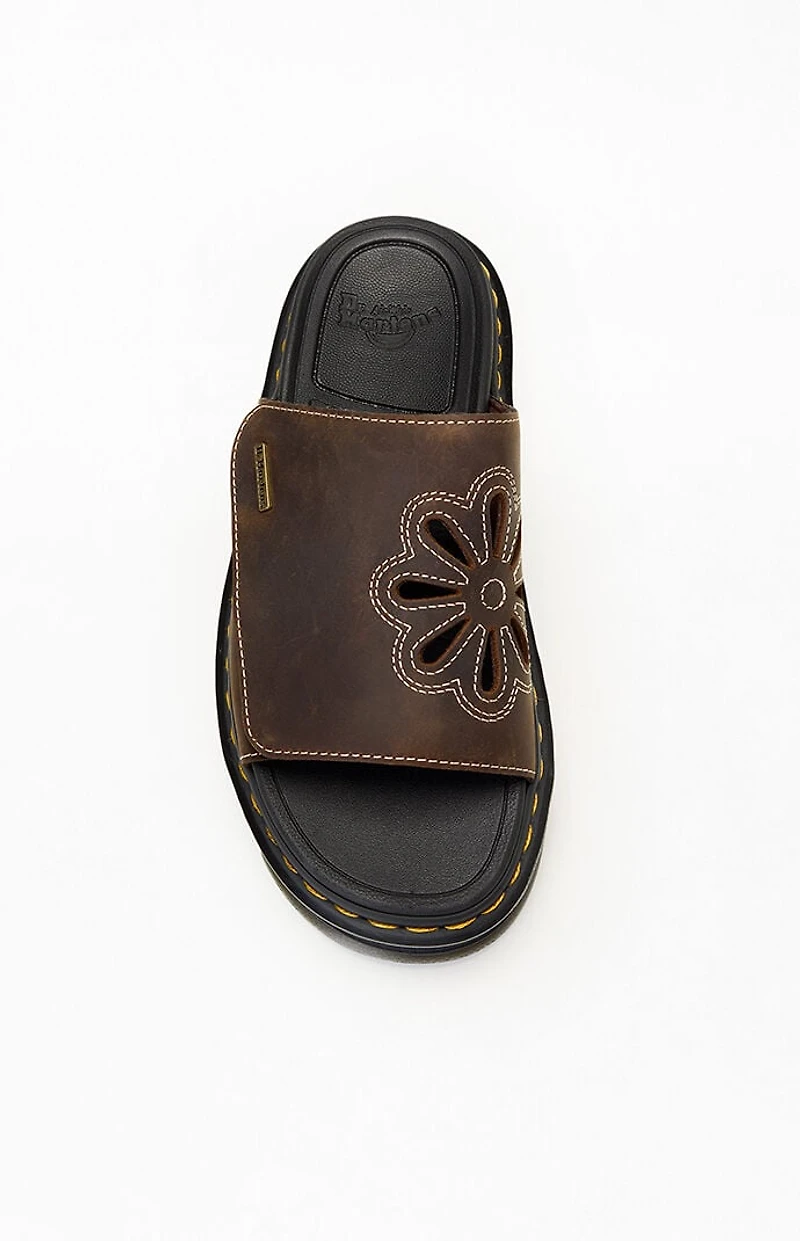 Dr Martens Women's Brown Leather Zebzag Flower Slide Sandals