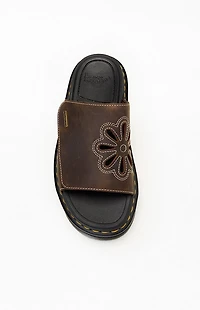 Dr Martens Women's Brown Leather Zebzag Flower Slide Sandals