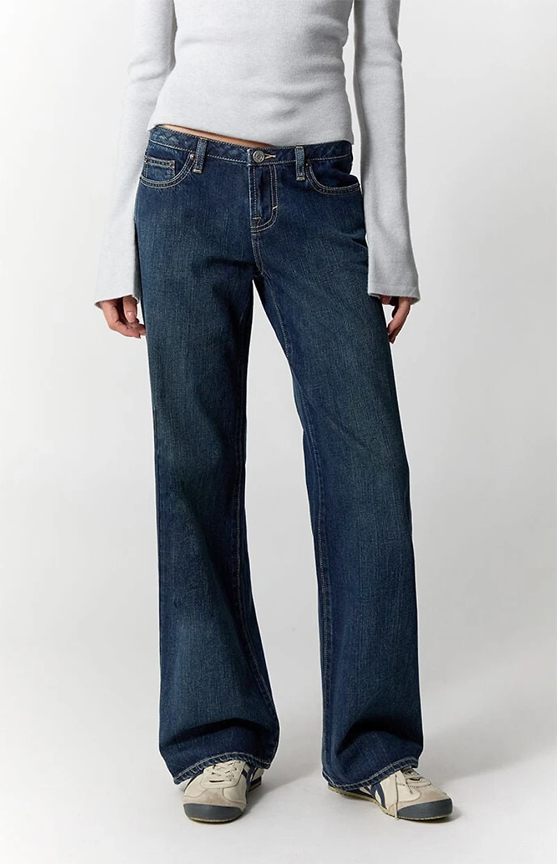 Pacsun Zoe Low Rise Girlfriend Jeans Dark Blue Wash