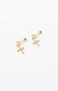Pacsun Gold Cross Diamond Stud Earrings