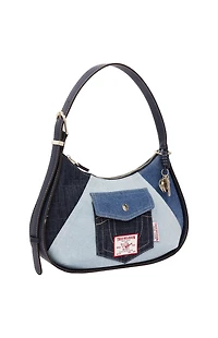True Religion Color Block Denim Zip Hobo Bag