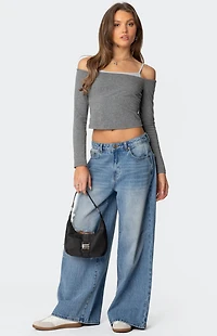 Edikted Off Shoulder Layered Long Sleeve T-Shirt