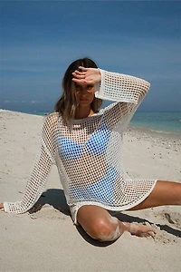 VYB White Crochet Long Sleeve Tunic Dress