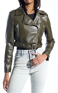 AZALEA WANG Remy Olive Butter Faux Leather Jacket