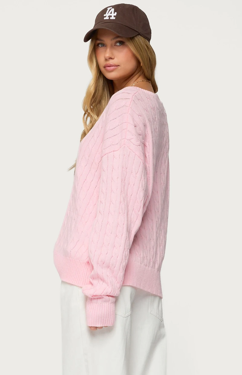 Edikted Polly V Neck Cable Knit Sweater