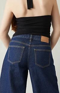 Pacsun Remi Baggy Barrel Jeans Knee Dart Dark Blue