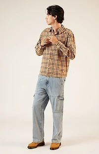 Pacsun Tan Washed Cropped Flannel Shirt