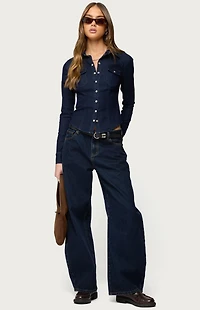 Edikted Shylo Stretchy Denim Button Up Shirt