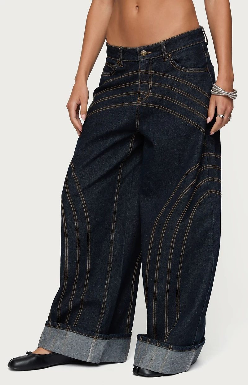 Edikted Cuffed Low Rise Wide Leg Jeans