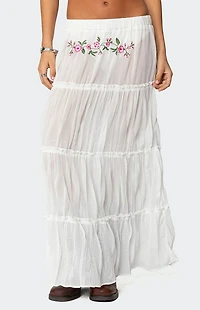 Edikted Tai Embroidered Tiered Maxi Skirt