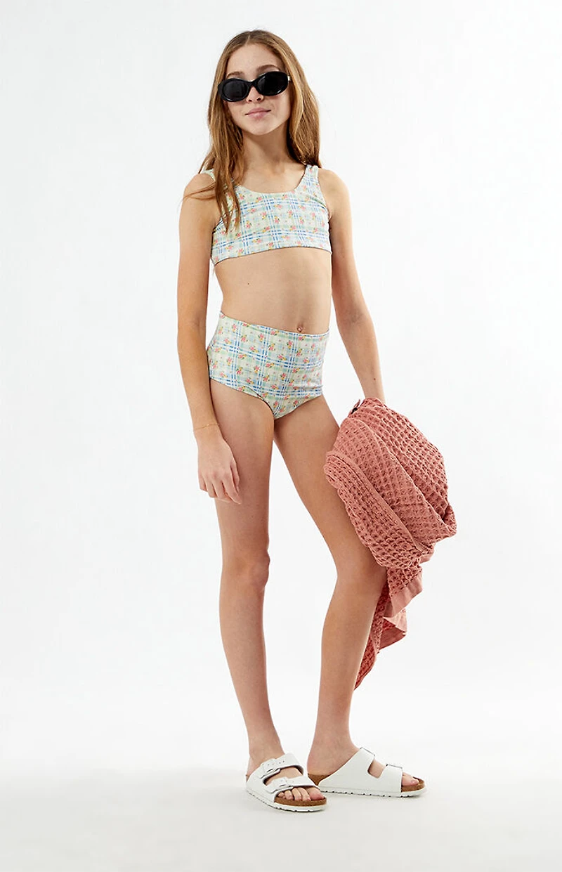Pacsun Kids Rose Plaid Tank & High Waisted Bikini Set