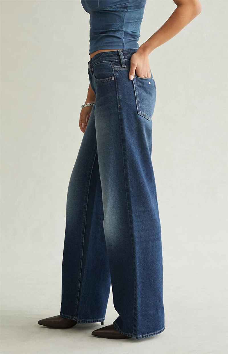 Pacsun Casey Low Rise Baggy Jeans Rhinestone Dark Blue