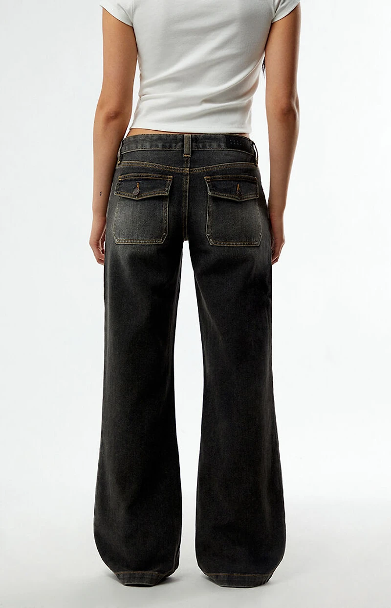 Pacsun Charlie Low Rise Baggy Bootcut Jeans Washed Black