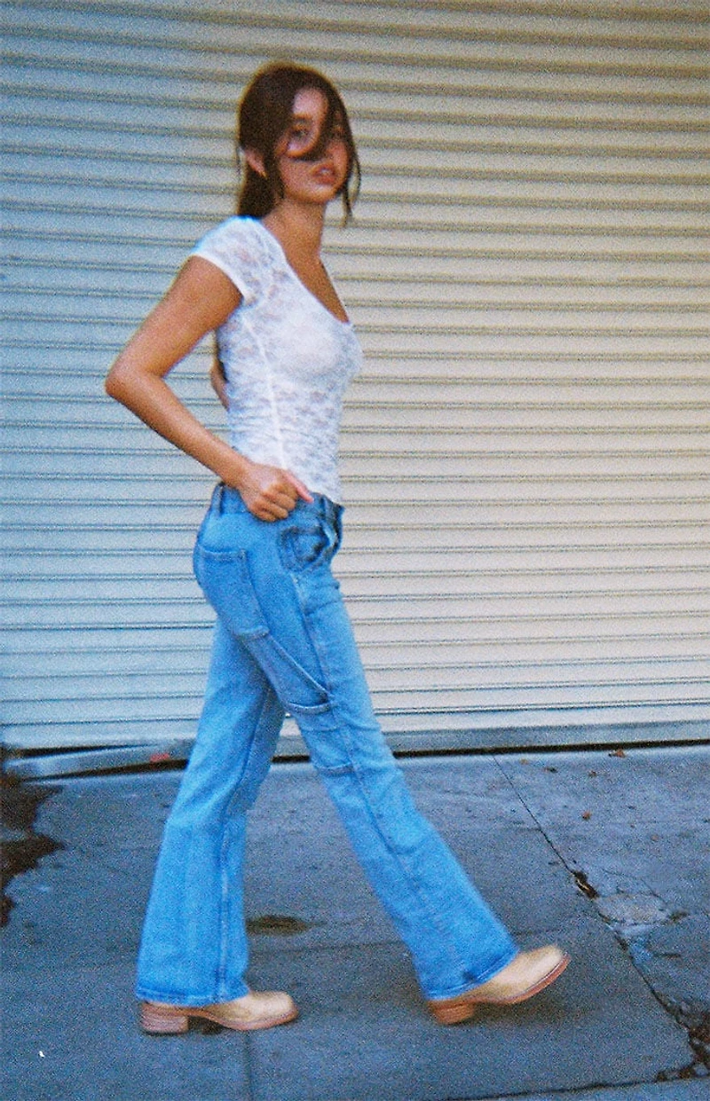 John Galt White Short Sleeve Lace Top