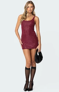 Edikted Rhinestone Mesh Mini Dress