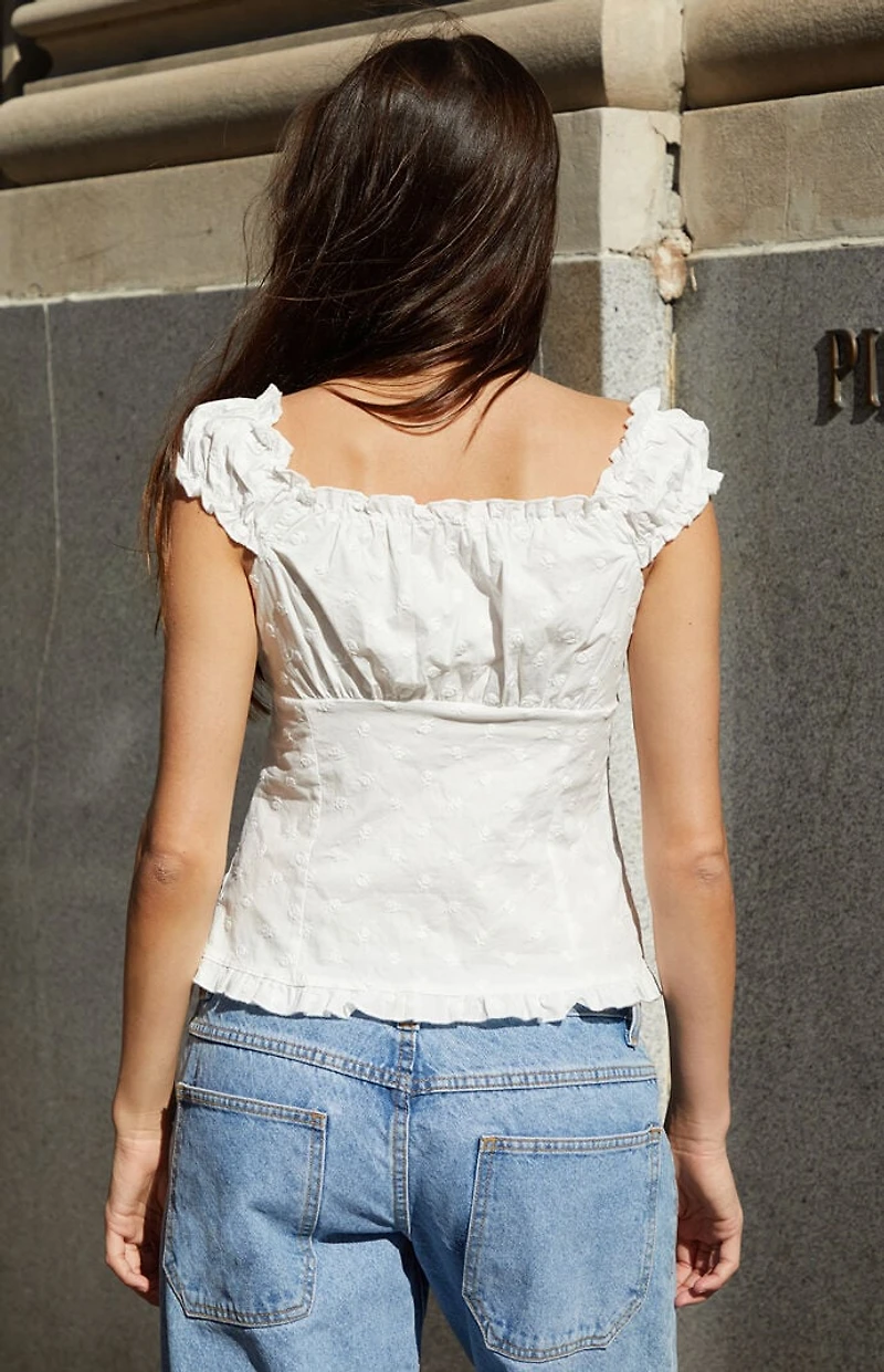 John Galt White Embroidered Elena Tank Top