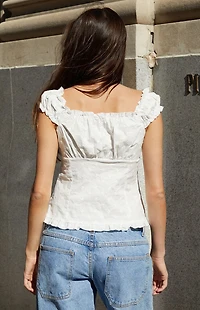 John Galt White Embroidered Elena Tank Top