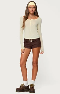 Edikted Ria Sheer Long Sleeve Henley Top