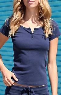 John Galt Navy Zelly Short Sleeve Top